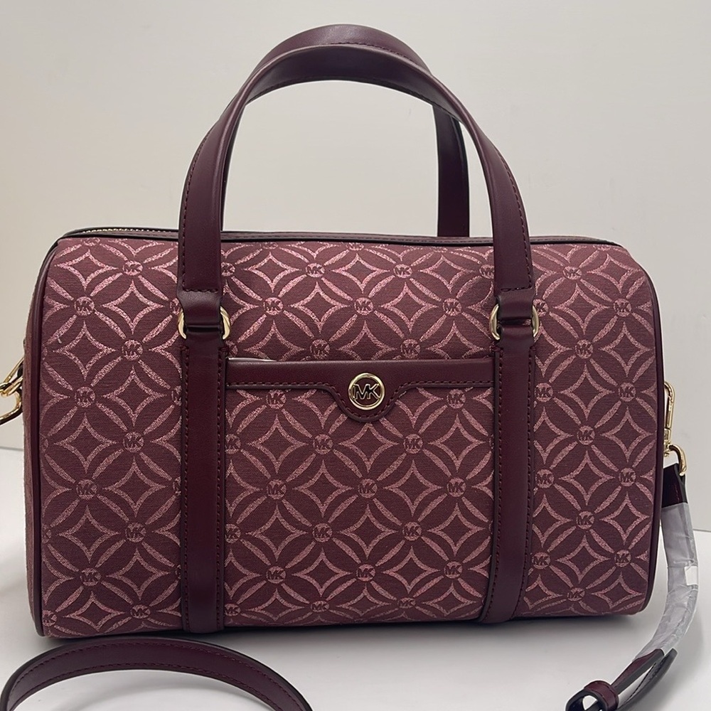 MICHAEL KORS JST TRAVEL MEDIUM DUFFLE SATCHEL SHOULDER CROSSBODY BAG MK OXBLOOD